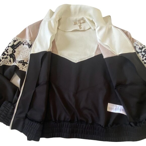 Maje Thelo Color-Blocked Neoprene Zip Track Jacket size 2/M, black, white, cream - Picture 7 of 15